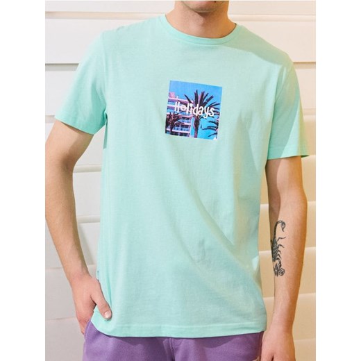 Sinsay - Koszulka z nadrukiem - niebieski ze sklepu Sinsay w kategorii T-shirty męskie - zdjęcie 180274498