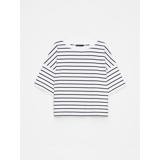 Mohito - Bawełniany t-shirt w paski - biały ze sklepu Mohito w kategorii Bluzki damskie - zdjęcie 180280896
