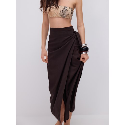 Reserved - Sarong z dodatkiem lnu - ciemnobrązowy ze sklepu Reserved w kategorii Spódnice - zdjęcie 180281125