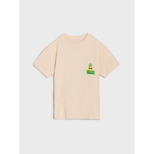 Sinsay - Koszulka oversize z kolorowym nadrukiem na plecach - kremowy Sinsay 110 Sinsay