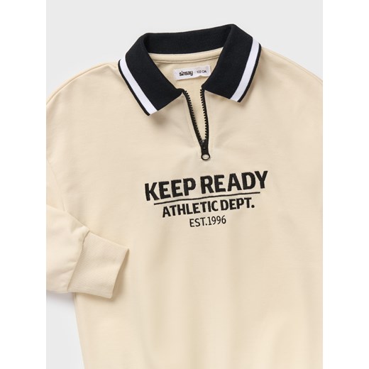Sinsay - Bluza z kołnierzykiem i haftowanym napisem - kremowy Sinsay 98 Sinsay