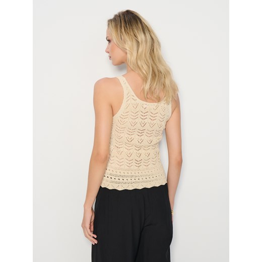 Sinsay - Ażurowy top na grubych ramiączkach - kremowy Sinsay XL Sinsay