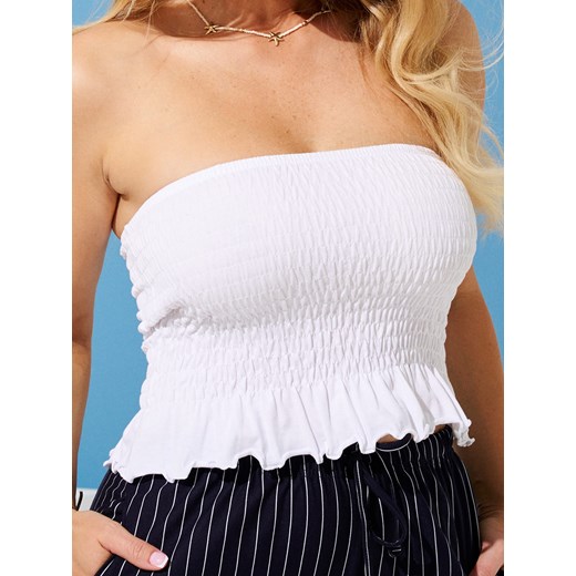 Sinsay - Top bez ramiączek z marszczeniami i baskinką - biały Sinsay S Sinsay