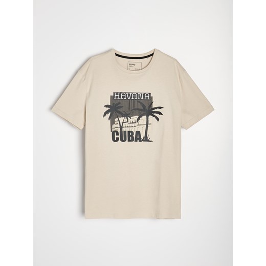 Sinsay - Koszulka z nadrukiem o motywie roślinnym - beżowy Sinsay XXL Sinsay