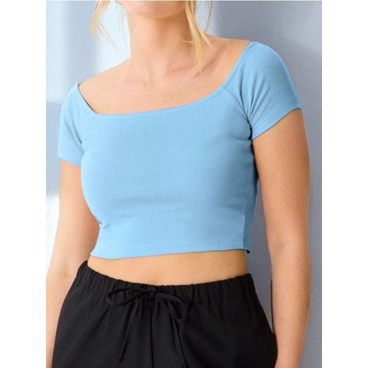 Sinsay - Crop top z krótkim rękawem - niebieski ze sklepu Sinsay w kategorii Bluzki damskie - zdjęcie 180283376