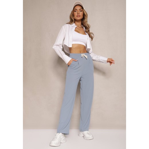 Niebieskie Spodnie High Waist z Prostą Nogawką i Gumką w Pasie Fadesa ze sklepu renee.pl w kategorii Spodnie damskie - zdjęcie 180283566