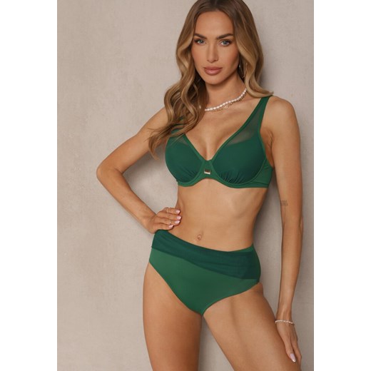 Ciemnozielone Bikini z Siateczkowymi Zdobieniami Biustonosz i Majtki Typu Figi Linelissa ze sklepu renee.pl w kategorii Stroje kąpielowe - zdjęcie 180283729