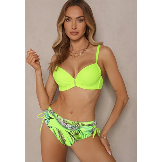 Jasnozielone Bikini z Motywem Roślinnym Biustonosz i Majtki Figi ze Ściągaczami Sadorene ze sklepu renee.pl w kategorii Stroje kąpielowe - zdjęcie 180283747