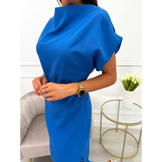 Kobaltowa Sukienka Midi z Paskiem Modnakiecka.pl 40 ModnaKiecka.pl