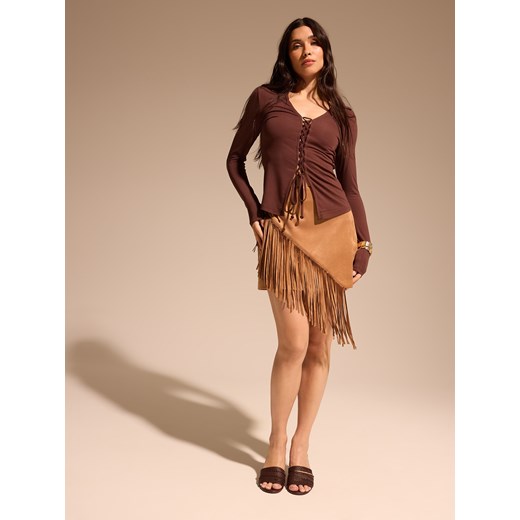 Mohito - Bluzka z ozdobnym przodem - brązowy Mohito S Mohito