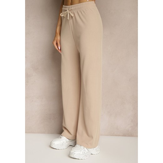 Beżowe Spodnie o Szerokim Kroju High Waist Savianne Renee 2XL renee.pl