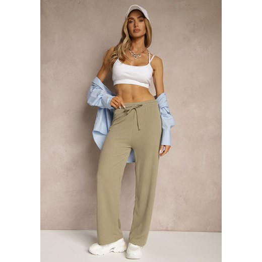 Zielone Spodnie o Szerokim Kroju High Waist Savianne ze sklepu renee.pl w kategorii Spodnie damskie - zdjęcie 180285946