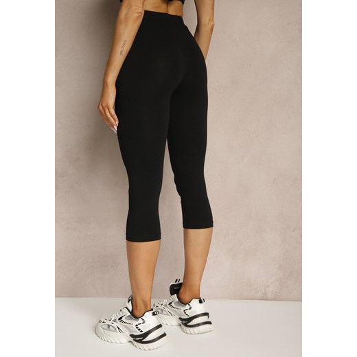 Czarne Casualowe Legginsy z Bawełny High Waist o Długości 3/4 Grefea Renee L renee.pl