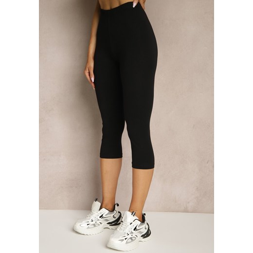 Czarne Casualowe Legginsy z Bawełny High Waist o Długości 3/4 Grefea Renee L renee.pl