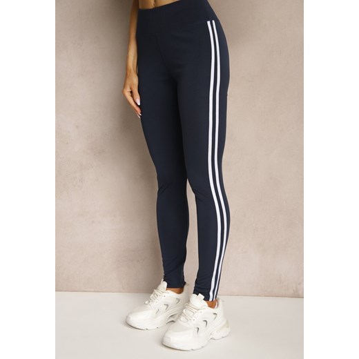 Granatowe Legginsy Ozdobione Lampasami Puelle Renee M renee.pl