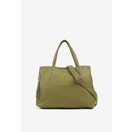 Zielona Torebka Dwukomorowa Shopperka z Ozdobnym Suwakiem Sorlienne ze sklepu born2be.pl w kategorii Torby Shopper bag - zdjęcie 180286287