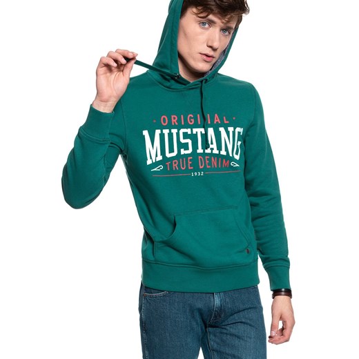 BLUZA MUSTANG Printed Hoodie DEEP TEAL 1009346 6433 ze sklepu YouNeedit.pl w kategorii Bluzy męskie - zdjęcie 180289197