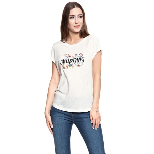 MUSTANG T SHIRT DAMSKI Audrey C Embro CLOUD DANCER 1007921 2020 ze sklepu YouNeedit.pl w kategorii Bluzki damskie - zdjęcie 180291426