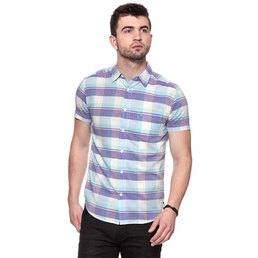 KOSZULA MĘSKA KRÓTKI RĘKAW WRANGLER SS 1PKT SHIRT BEACH GLASS W5860NQWD 112129522 ze sklepu YouNeedit.pl w kategorii Koszule męskie - zdjęcie 180296729