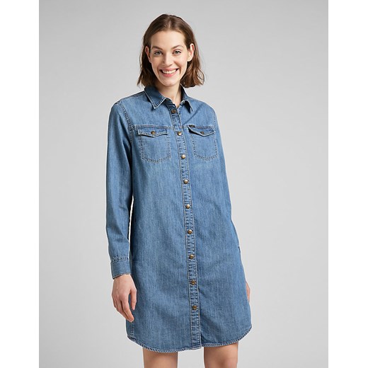LEE SHIRT DRESS DAMSKA SUKIENKA JEANSOWA DŻINS MID STONE L50DPLVK 112145226 ze sklepu YouNeedit.pl w kategorii Sukienki - zdjęcie 180299609