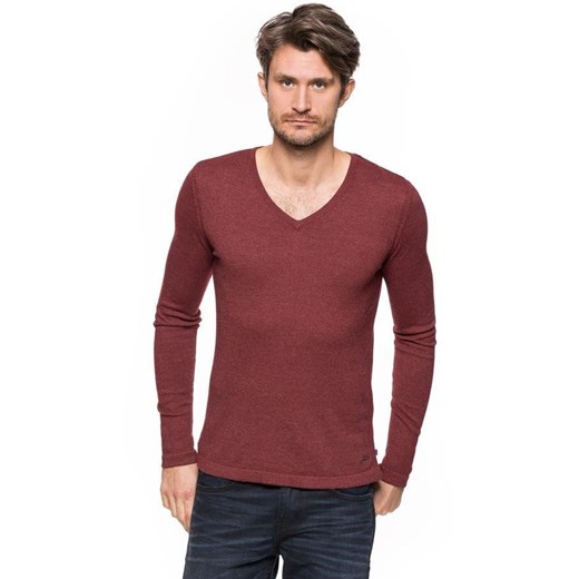 MĘSKI SWETER TOM TAILOR V-NECK WITH RIB DETAILS BURGUNDY DARK RED 3018534.00.15 COL. 4499 ze sklepu YouNeedit.pl w kategorii Swetry męskie - zdjęcie 180300935