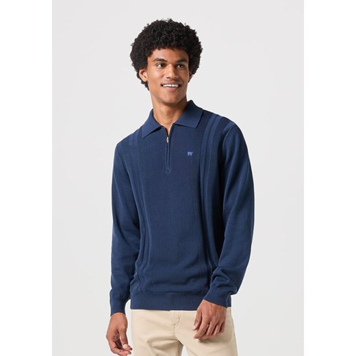 WRANGLER LS POLO SWEATER MĘSKI SWETER Z KOŁNIERZYKIEM KLASYCZNY BLACK IRIS 112350517 W8F1017555 ze sklepu YouNeedit.pl w kategorii Swetry męskie - zdjęcie 180319718