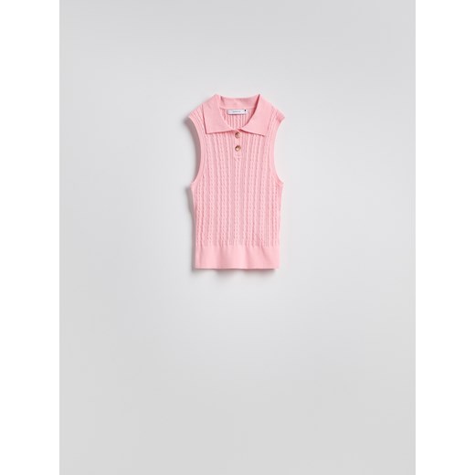 Reserved - Dzianinowa bluzka z kołnierzykiem - pastelowy róż Reserved L Reserved