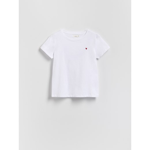 Reserved - T-shirt z drobnym haftem - biały Reserved XS Reserved