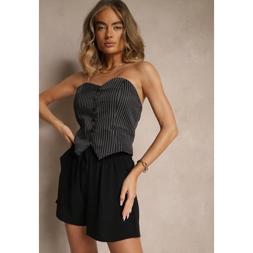 Czarne Szorty High Waist Ozdobione Sznurkiem Lunevia ze sklepu renee.pl w kategorii Szorty - zdjęcie 180330886