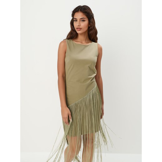 Mohito - Sukienka mini z frędzlami - oliwkowy ze sklepu Mohito w kategorii Sukienki - zdjęcie 180339739