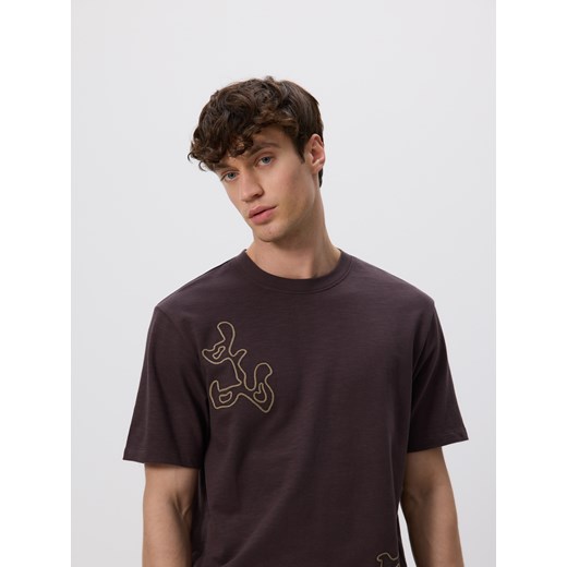 Reserved - T-shirt relaxed z nadrukiem - brązowy ze sklepu Reserved w kategorii T-shirty męskie - zdjęcie 180340256