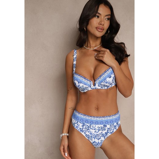Niebieskie Bikini Zdobione Ornamentalnym Printem Biustonosz i Figi Mirulea ze sklepu renee.pl w kategorii Stroje kąpielowe - zdjęcie 180342156