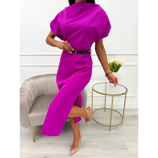 Fuksjowa Sukienka Midi z Paskiem Modnakiecka.pl 46 ModnaKiecka.pl