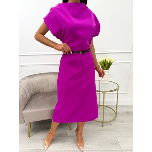 Fuksjowa Sukienka Midi z Paskiem Modnakiecka.pl 46 ModnaKiecka.pl