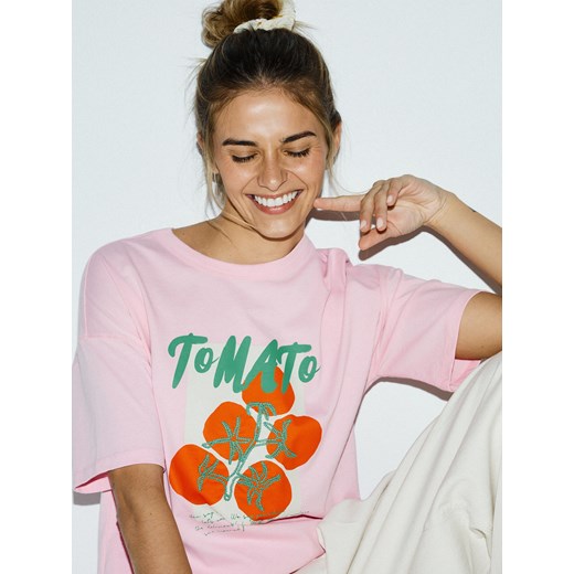 Reserved - T-shirt oversize z nadrukiem - różowy Reserved XL Reserved