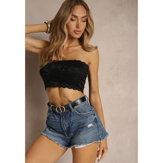 Czarny Koronkowy Top Bandeau o Dopasowanym Kroju Pasiella ze sklepu renee.pl w kategorii Bluzki damskie - zdjęcie 180343707