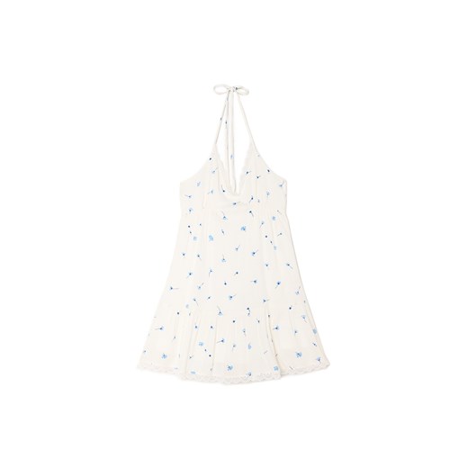 Cropp - Biała sukienka mini w kwiaty - biały ze sklepu Cropp w kategorii Sukienki - zdjęcie 180344546