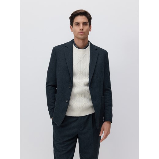 Reserved - Marynarka slim fit z domieszką wełny - granatowy Reserved 52 Reserved promocyjna cena