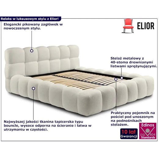 Kremowe łóżko z miękkim zagłówkiem Xenon Elior One Size Edinos.pl