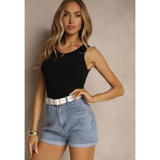 Czarny Tank Top Prążkowany z Bawełny Efrisina ze sklepu renee.pl w kategorii Bluzki damskie - zdjęcie 180345338