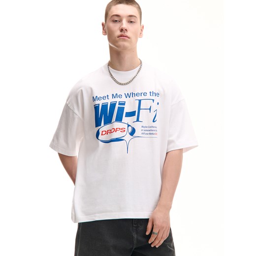 Cropp - Biała koszulka z motywem Wi-Fi - biały ze sklepu Cropp w kategorii T-shirty męskie - zdjęcie 180348305
