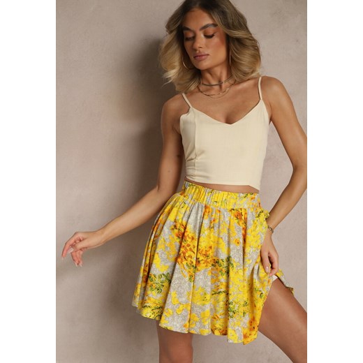 Żółte Spódnico-Szorty High Waist w Kwiaty Sunevra ze sklepu renee.pl w kategorii Szorty - zdjęcie 180350527