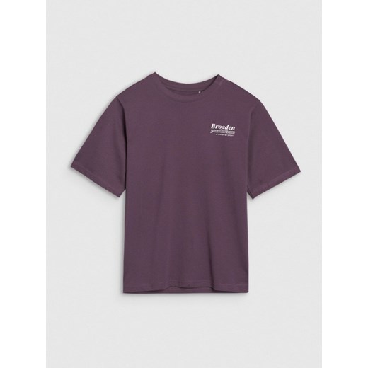 Dziewczęcy t-shirt oversize z nadrukiem 4F 4FJRSS25TTSHF2586 - fioletowy ze sklepu Sportstylestory.com w kategorii Bluzki dziewczęce - zdjęcie 180356675