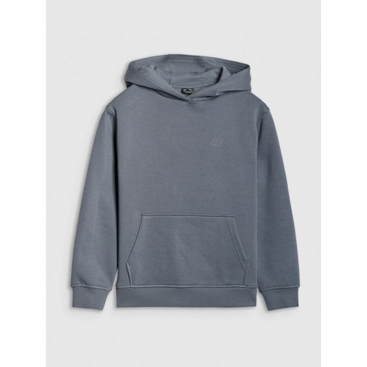 Chłopięca bluza z kapturem nierozpinana 4F 4FJWSS25TSWSM1852 - turkusowa ze sklepu Sportstylestory.com w kategorii Bluzy chłopięce - zdjęcie 180356867