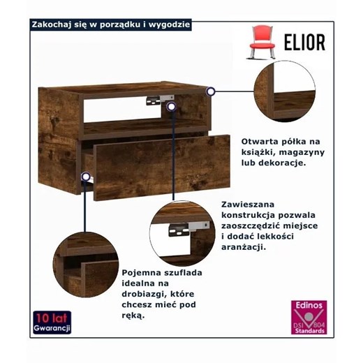 Minimalistyczna szafka nocna przydymiony dąb - Wisson Elior One Size Edinos.pl