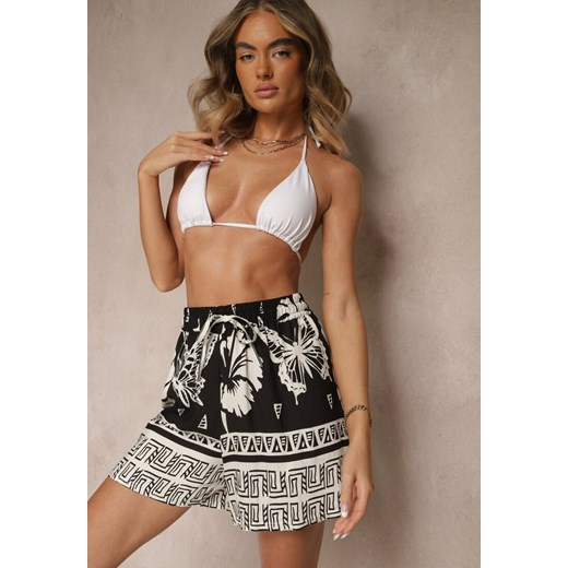 Czarne Wiskozowe Szorty High Waist z Motywem Roślinnym Mirenalia ze sklepu renee.pl w kategorii Szorty - zdjęcie 180365029