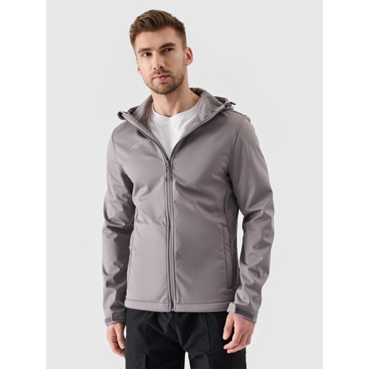 Męski softshell wiatroodporny z kapturem 4F NOSH4-SFM001B - szary ze sklepu Sportstylestory.com w kategorii Kurtki męskie - zdjęcie 180365188