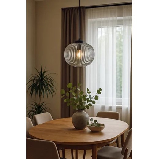 Grafitowa wisząca lampa z ryflowanym szklanym kloszem - J046-Lewiro Lumes One Size Edinos.pl