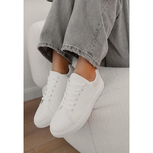 Biało-Beżowe Klasyczne Sznurowane Sneakersy na Grubej Podeszwie Tiadorae ze sklepu born2be.pl w kategorii Buty sportowe damskie - zdjęcie 180369185