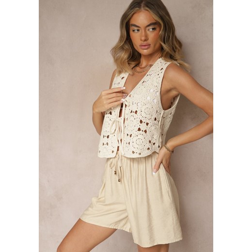 Beżowe Szorty z Bawełny High Waist z Wiązaniem Filorella ze sklepu renee.pl w kategorii Szorty - zdjęcie 180371229